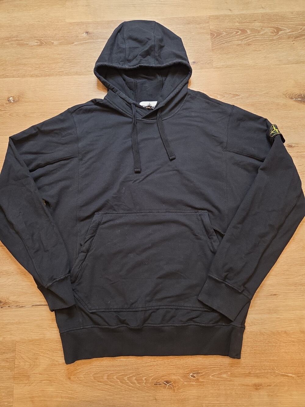 Stone Island Black Cotton Pullover Hoodie Compass Patch Men’s Large SHIPS FAST